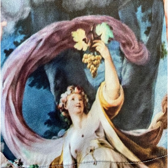 NWT REBEL VENGEANCE Wearable Art ITALIAN Boticelli and LOGO Print Satin SHIRT M - Picture 10 of 16